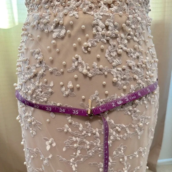 Blush pink Wedding Dress w/detachable train! Hand beaded pearls and lace! - Picture 10 of 12